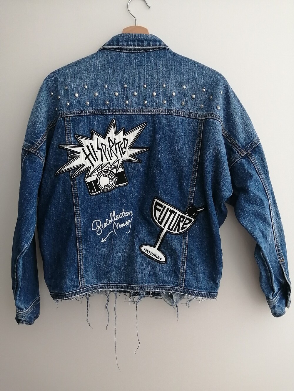 Moussy Jean Jacket with Studs and Embroidered Patches One Size